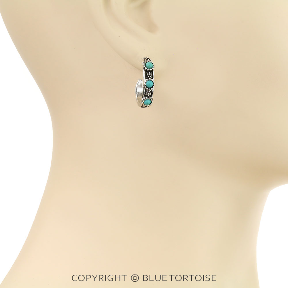 Tailored Stone Hoop Stud Earrings - Image 2