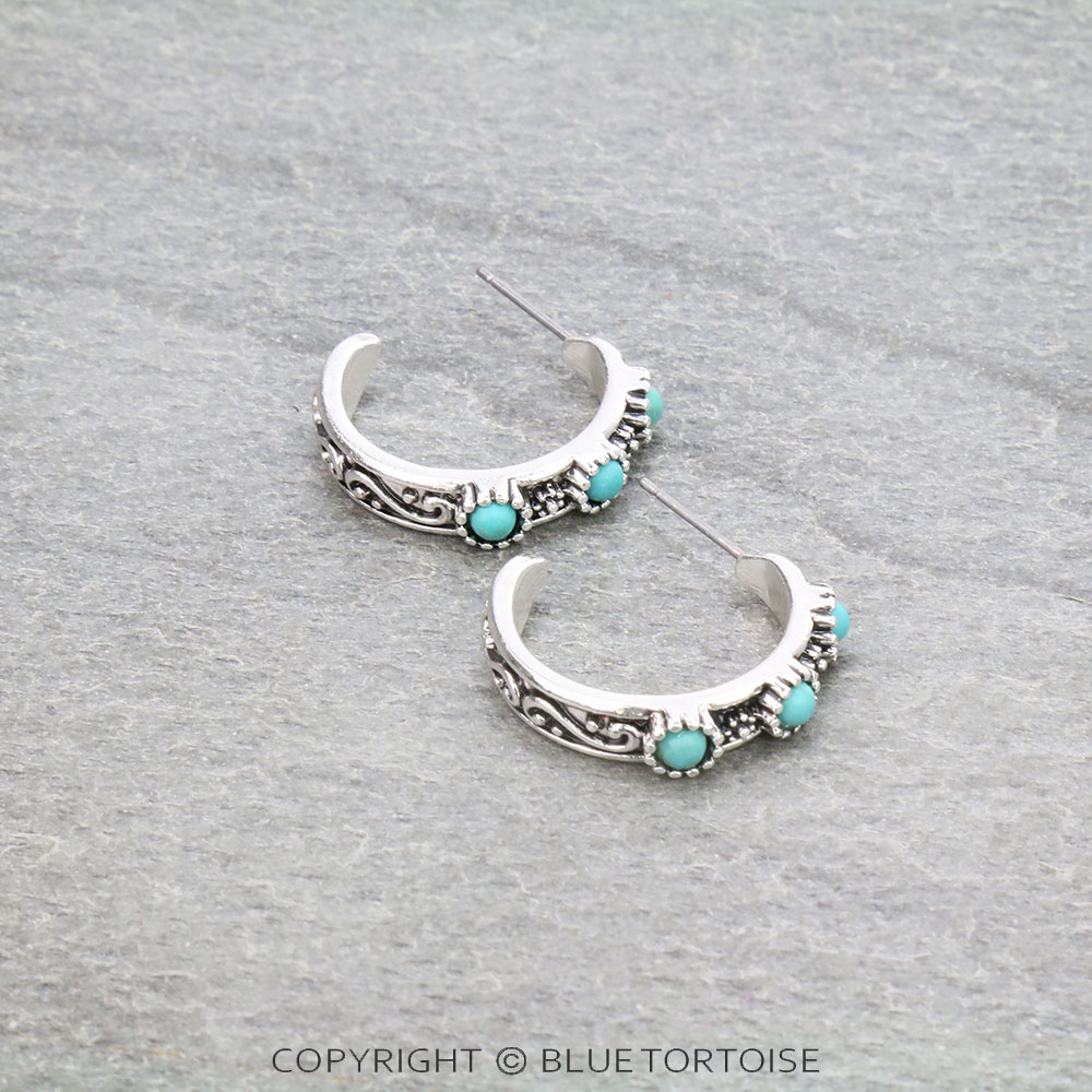 Tailored Stone Hoop Stud Earrings
