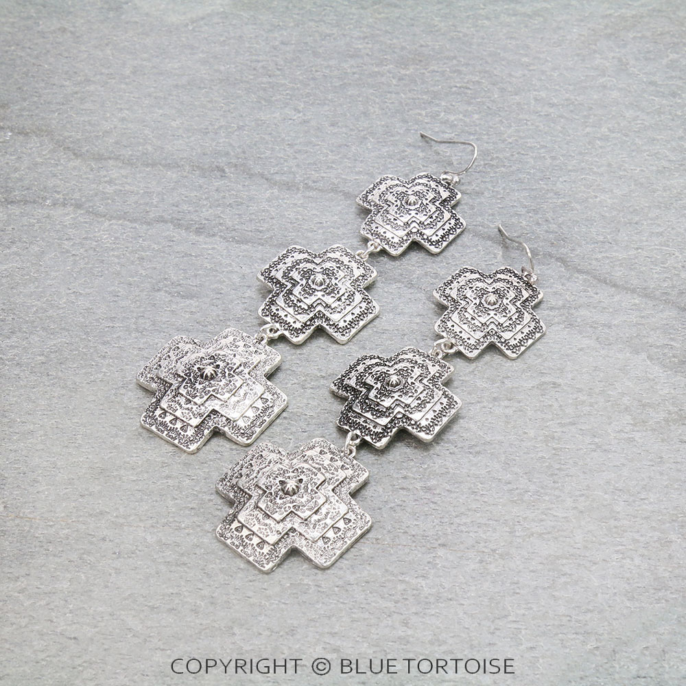 Western Texture Cross Drop Dangle Earrings
