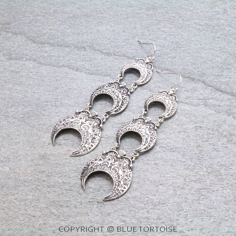 Western Texture Squash Blossom Drop Dangle Earrings