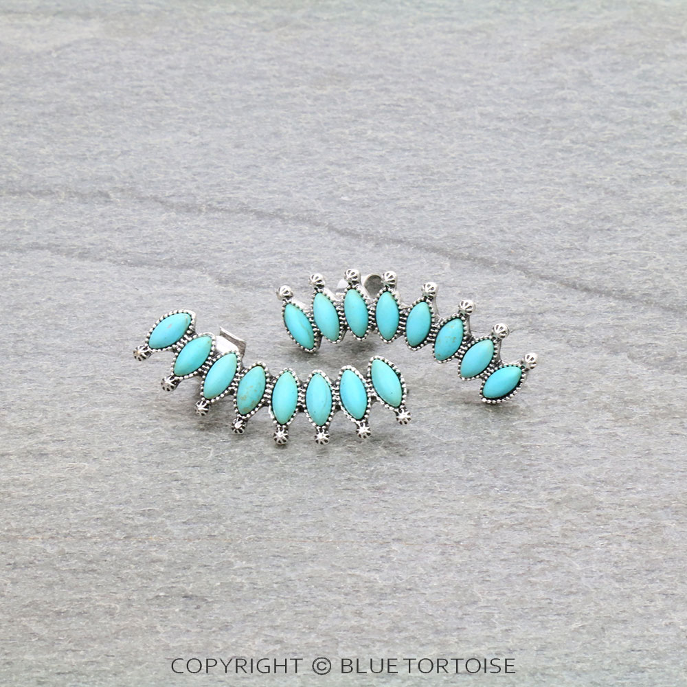 Western Stone Curved Bar Ear Cuff Earrings