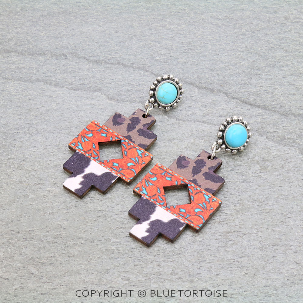 Western Navajo Design Wood Stud Earrings