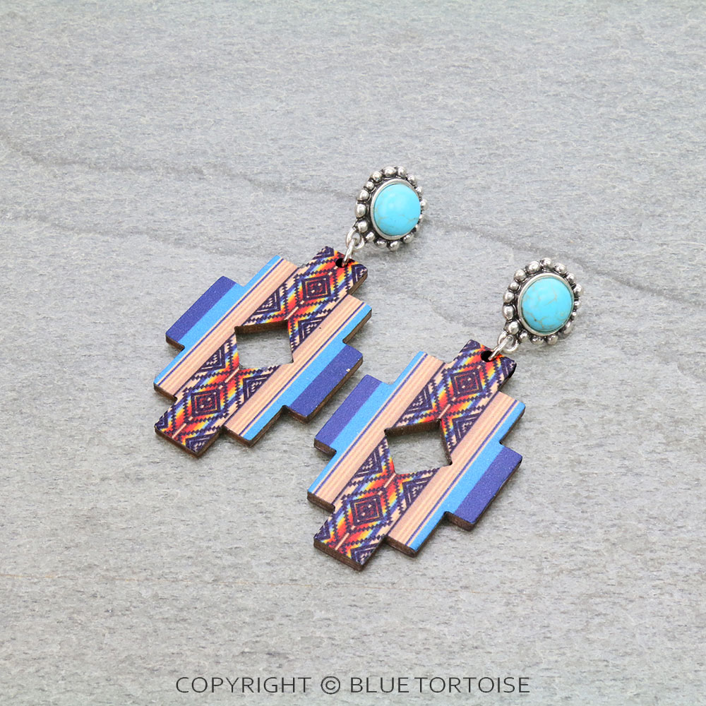 Western Navajo Design Wood Stud Earrings