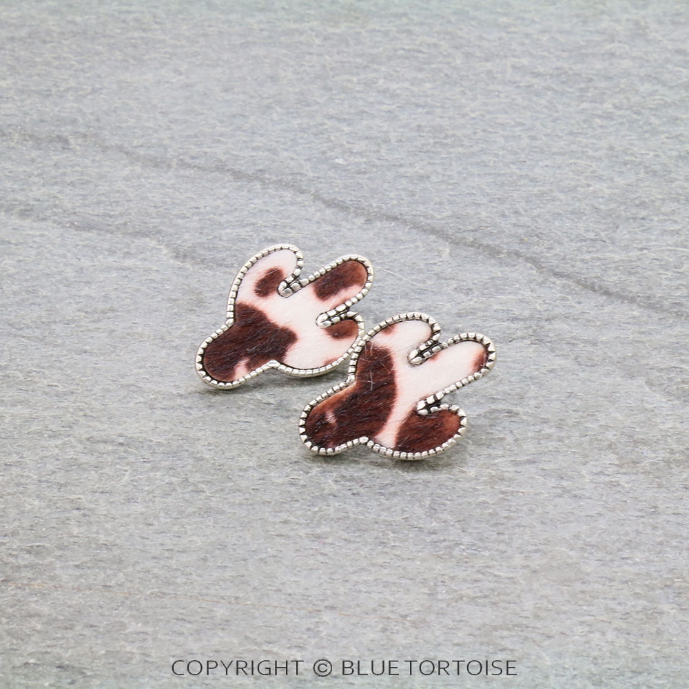 Western Cactus Leather Stud Earrings