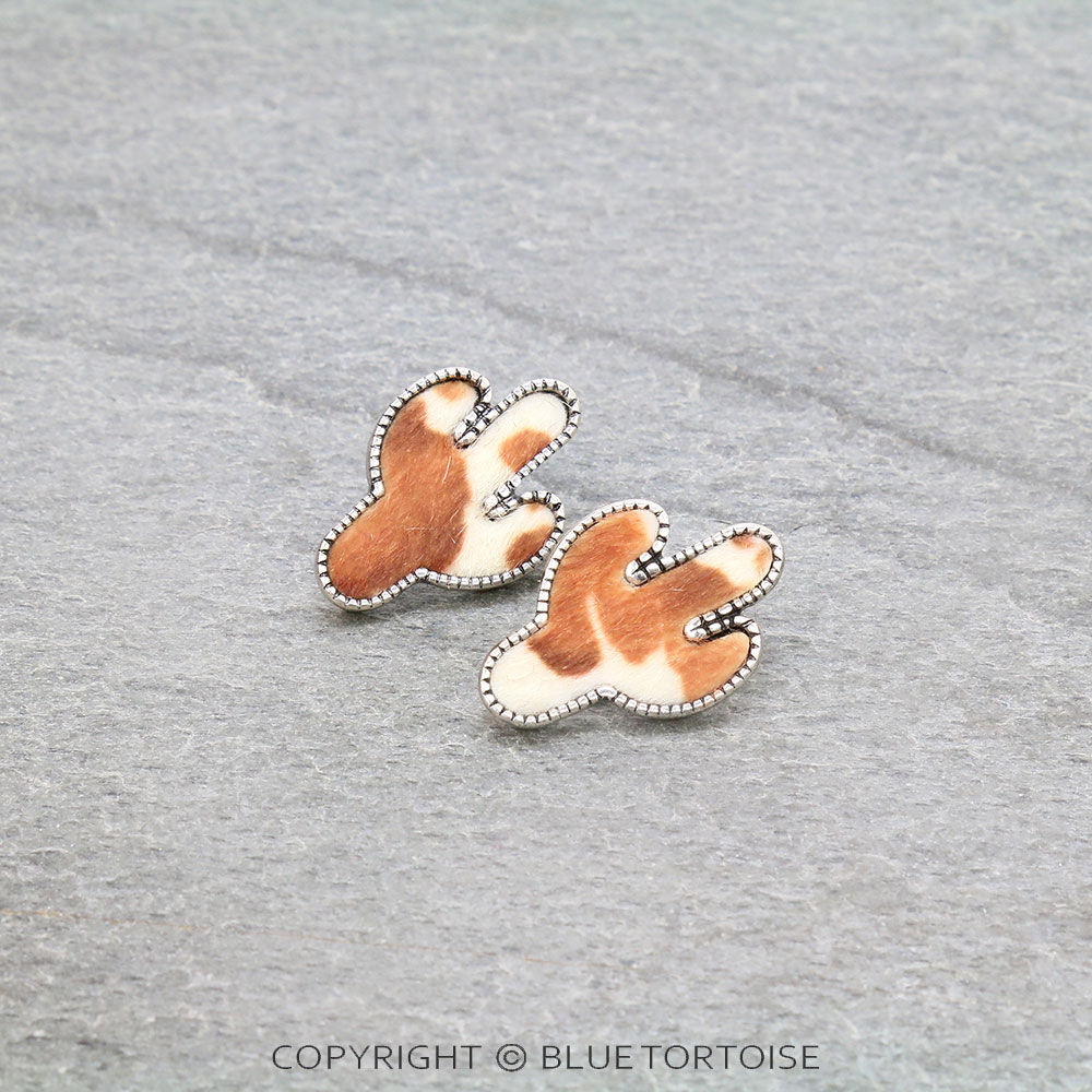 Western Cactus Leather Stud Earrings