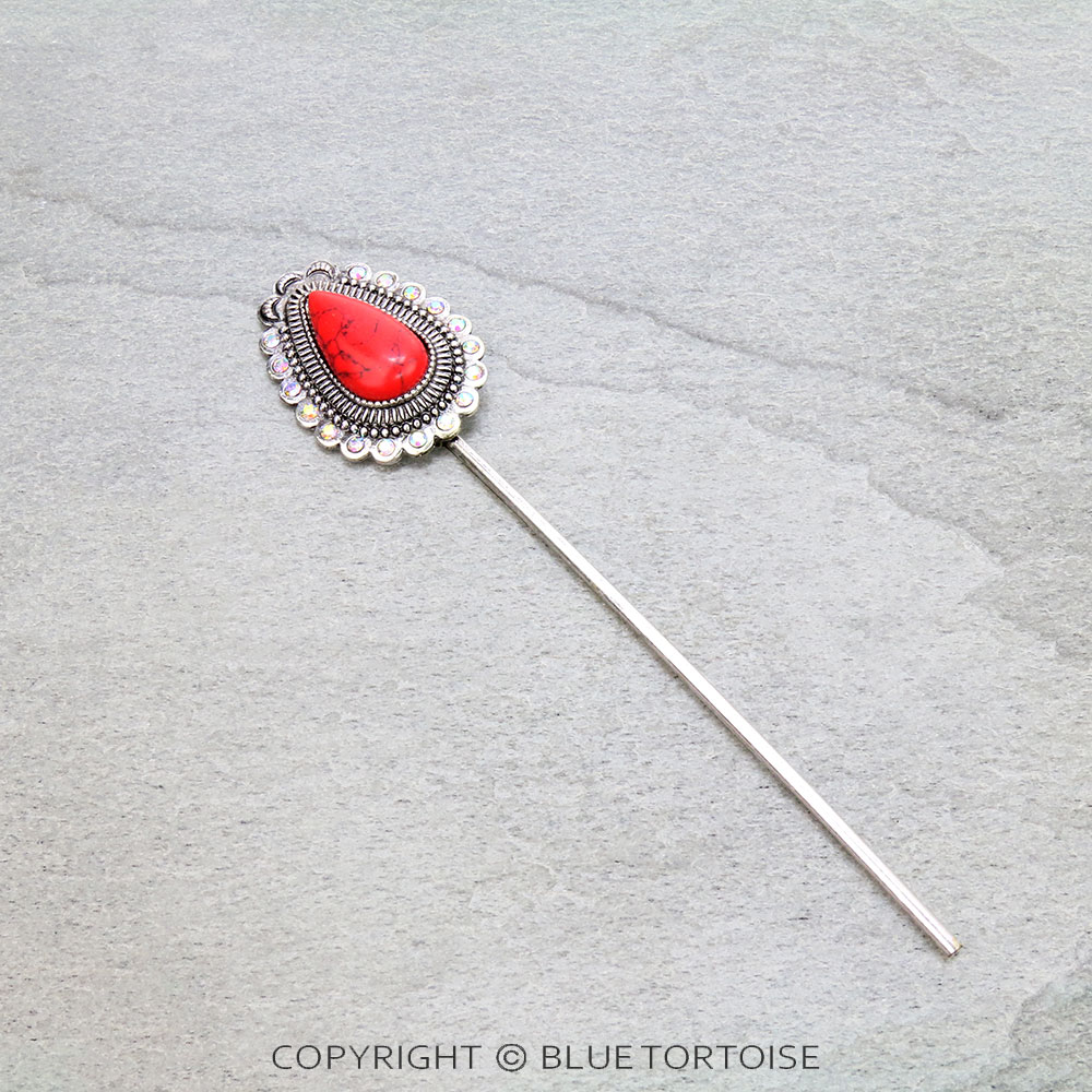6" Western Teardrop Stone Hair Pin