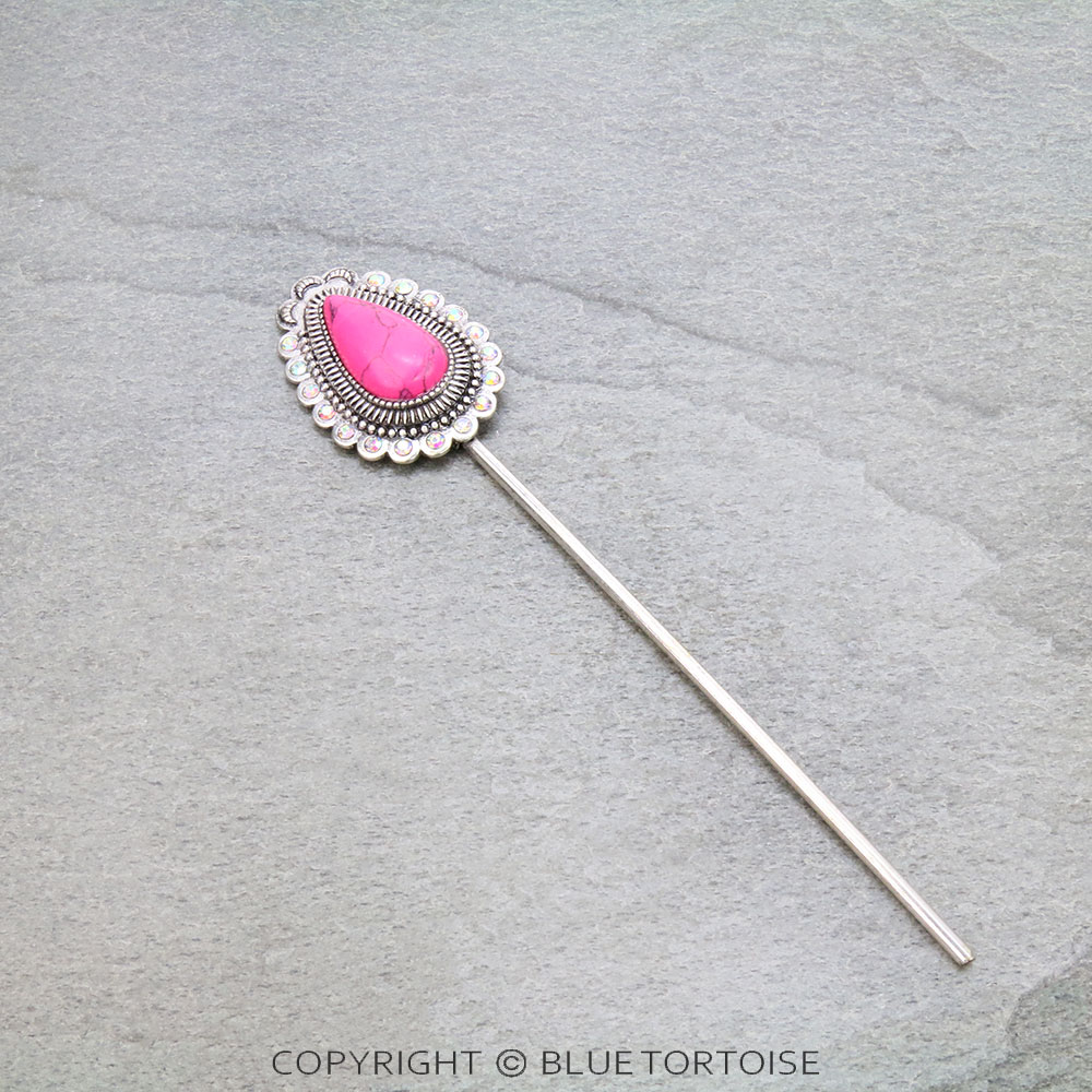 6" Western Teardrop Stone Hair Pin
