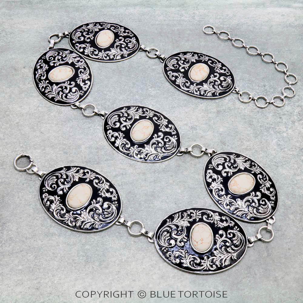 Chunky Floral Oval with Stone Belt