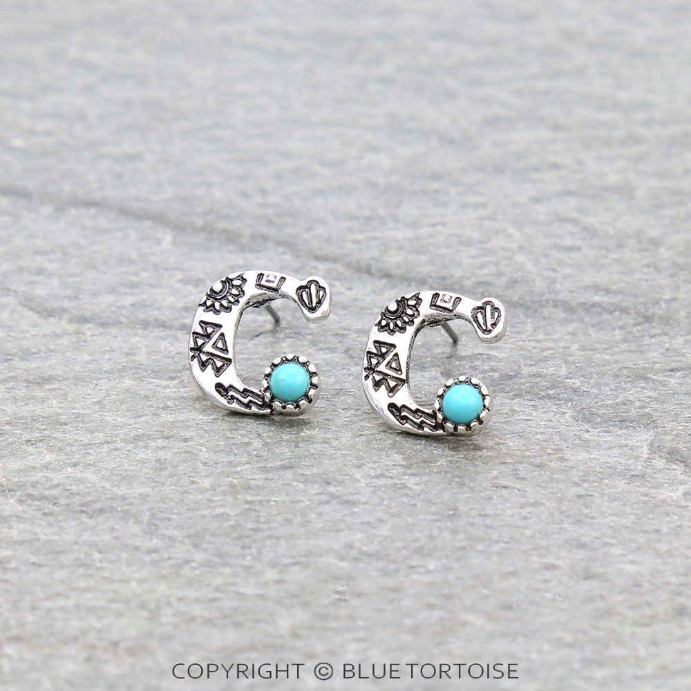 Western Initial "C" Stone Stud Earrings