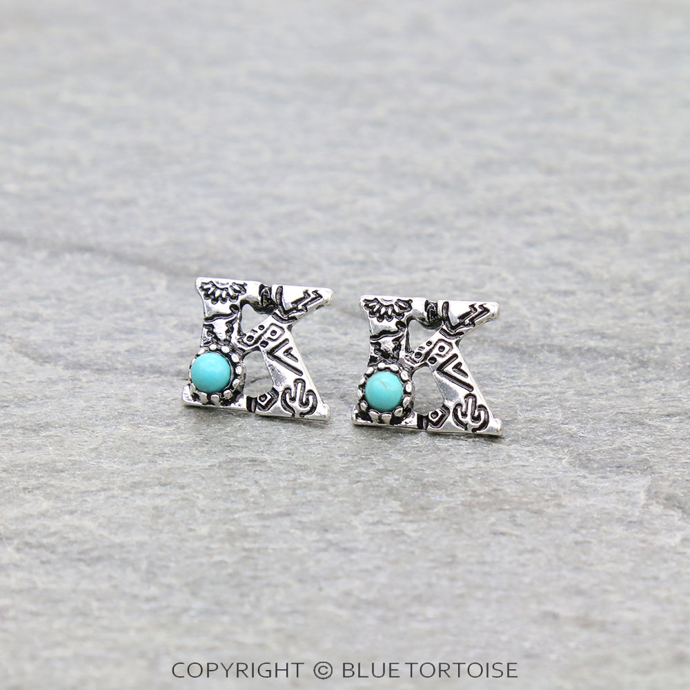 Western Initial "K" Stone Stud Earrings