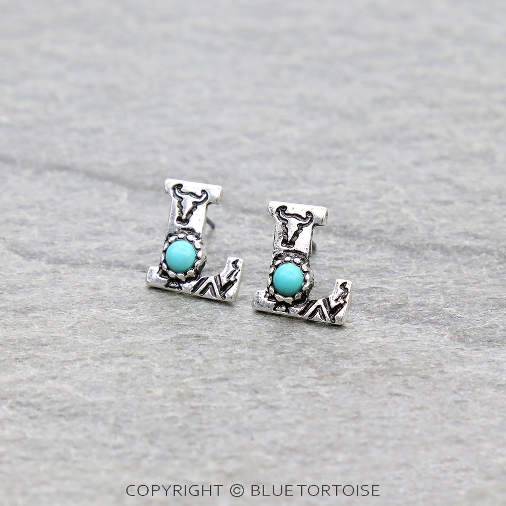 Western Initial "L" Stone Stud Earrings