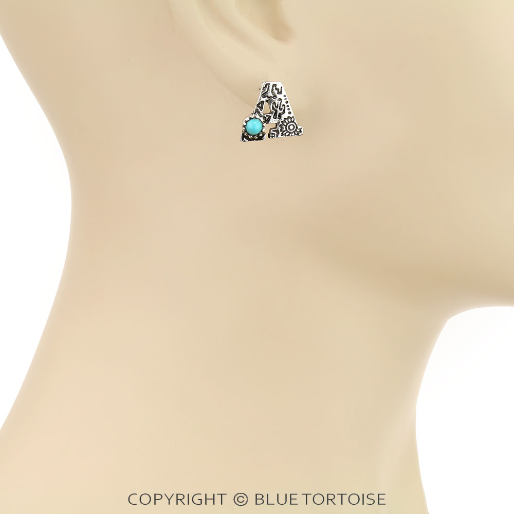 Western Initial "E" Stone Stud Earrings - Image 2