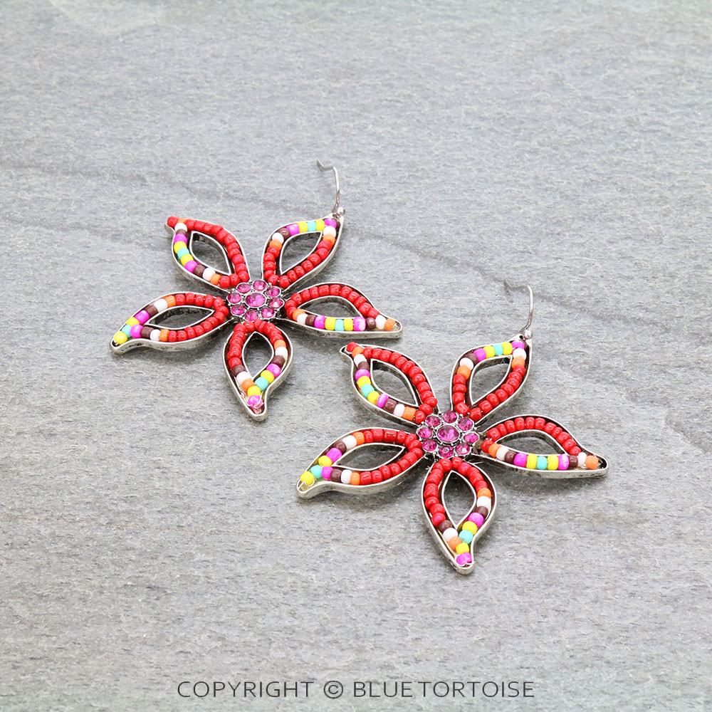 Flower Seed Bead Dangle Earrings