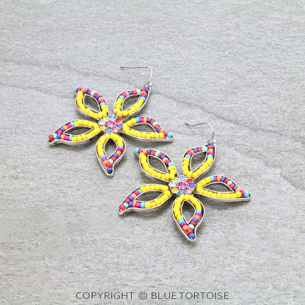 Flower Seed Bead Dangle Earrings