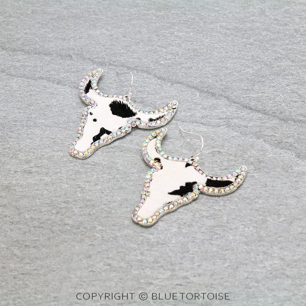 Genuine Leather Steer Head Dangle Earrings