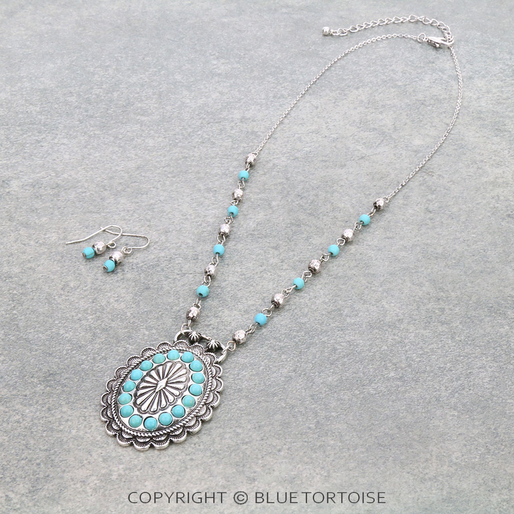 Western Concho Pendant Necklace Set