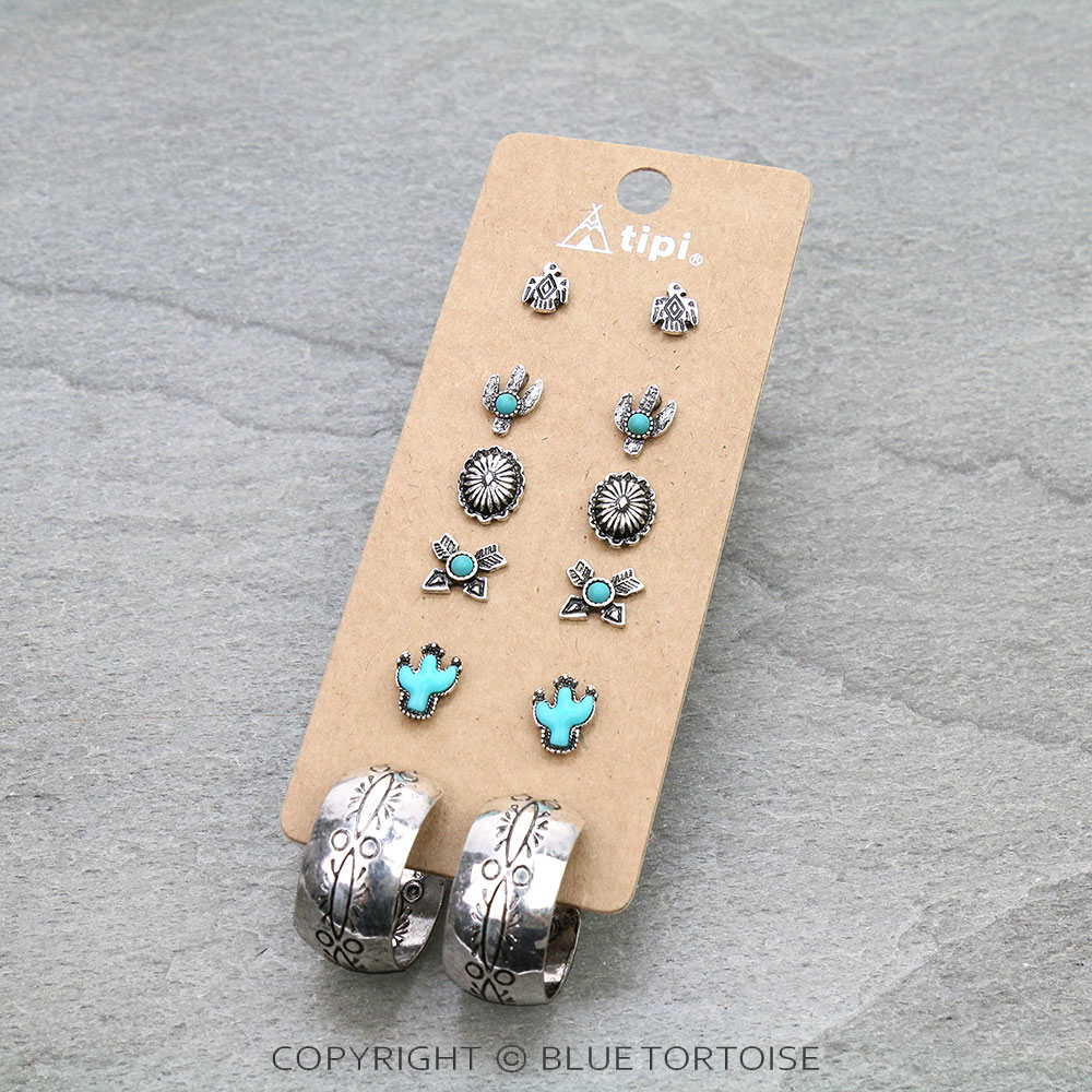 6 Pair Dainty Western Stud Earring Set