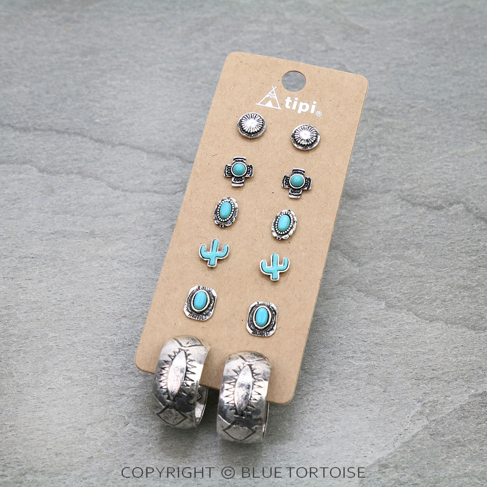 6 Pair Dainty Western Stud Earring Set