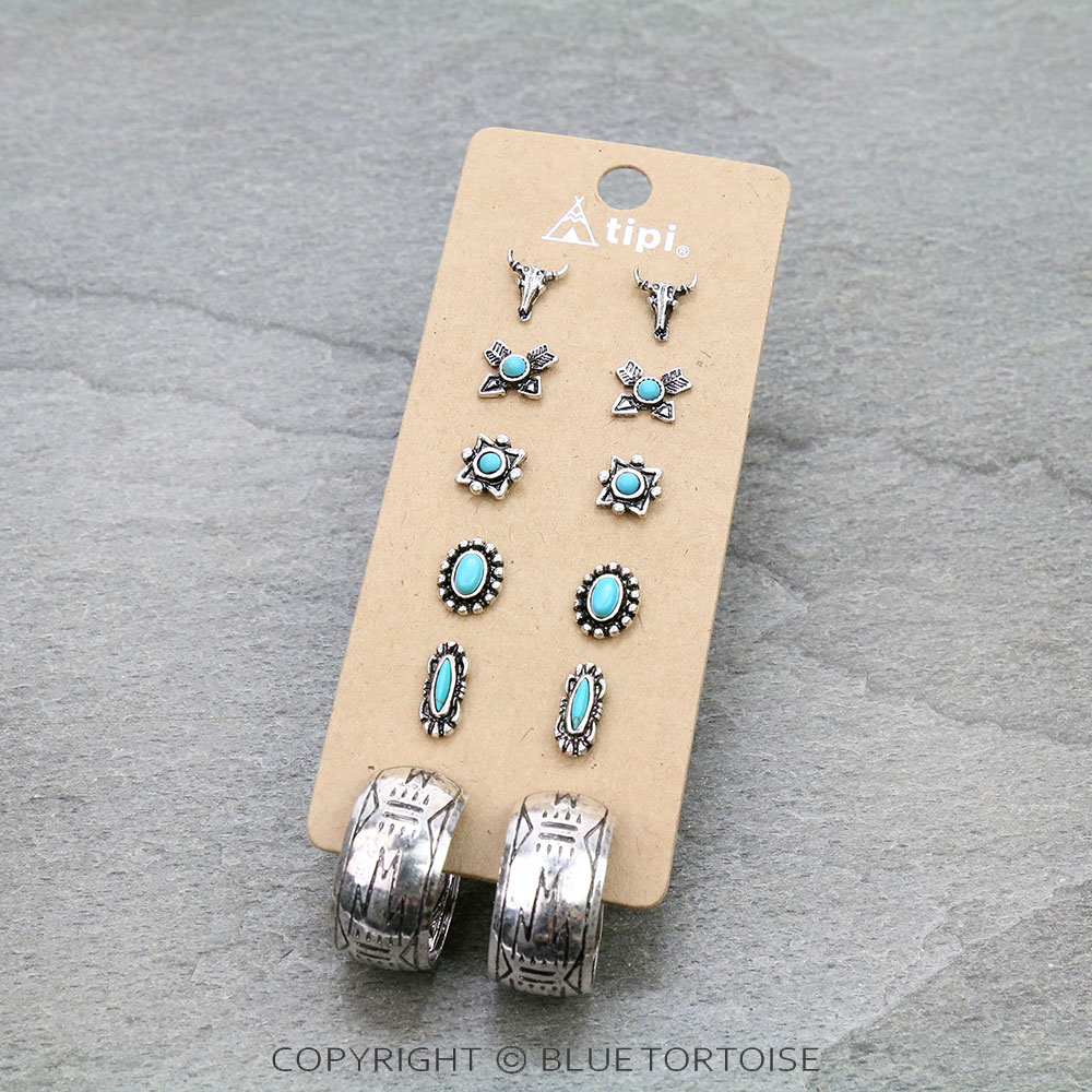 6 Pair Dainty Western Stud Earring Set