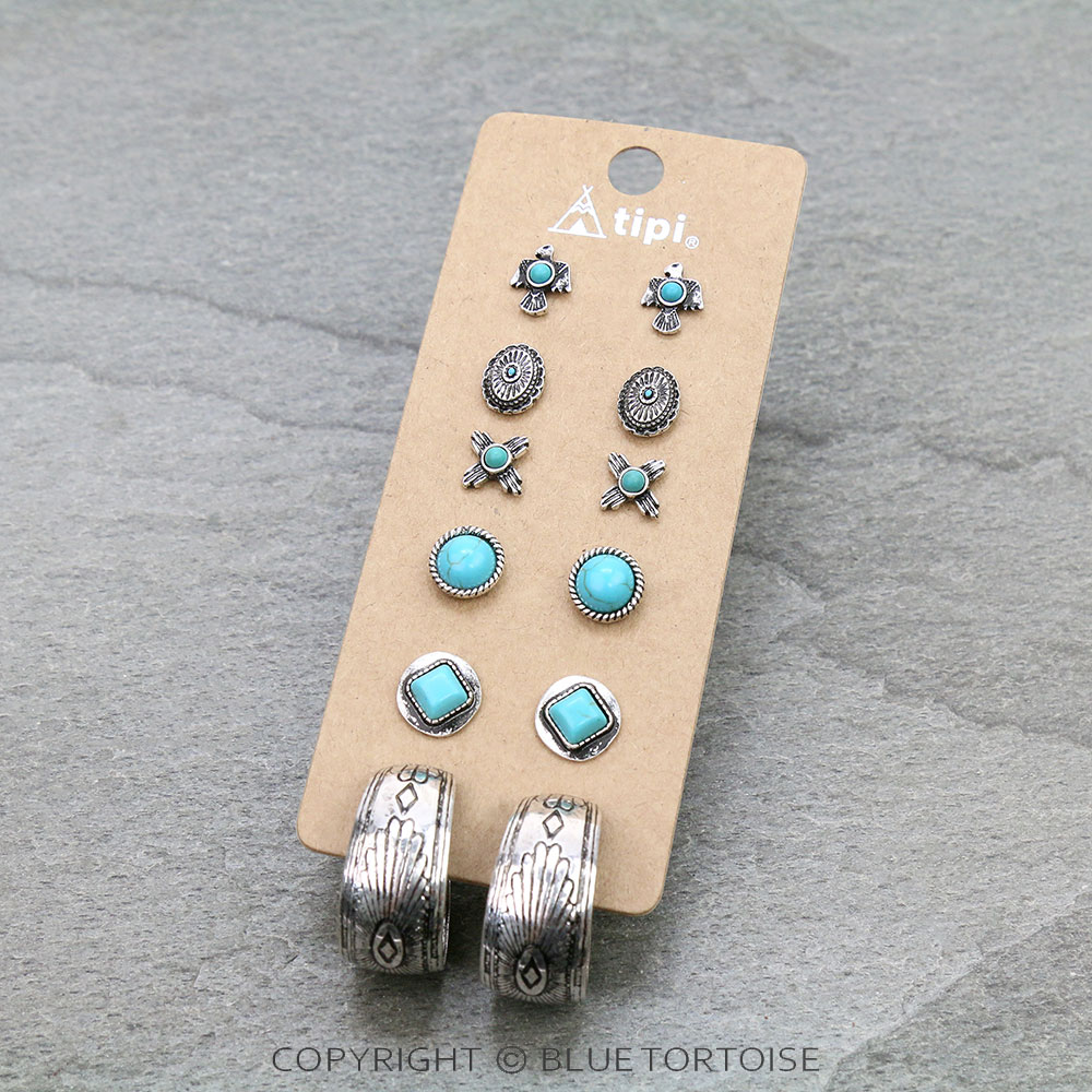 6 Pair Dainty Western Stud Earring Set