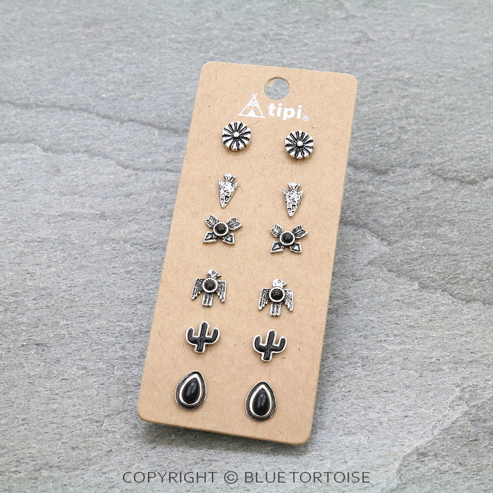 6 Pair Western Design Stud Earring Set