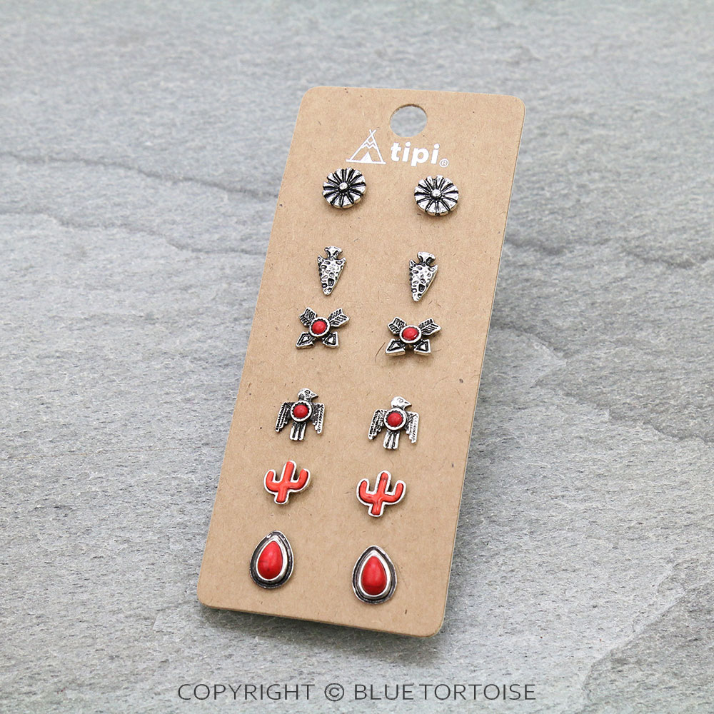 6 Pair Western Design Stud Earring Set