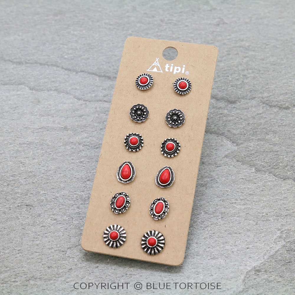 6 Pair Western Design Stud Earring Set
