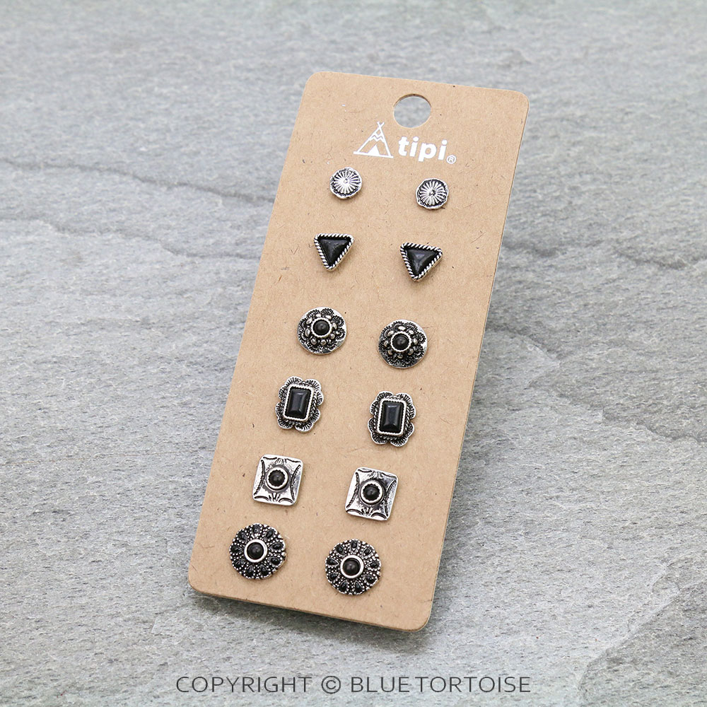 6 Pair Western Design Stud Earring Set