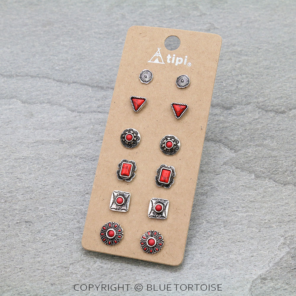 6 Pair Western Design Stud Earring Set