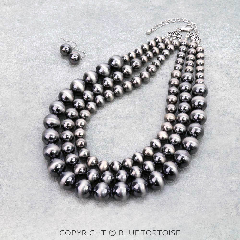 Navajo Style Pearl Layered Necklace Set