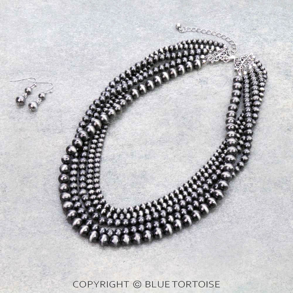 Navajo Style Pearl Layered Necklace Set