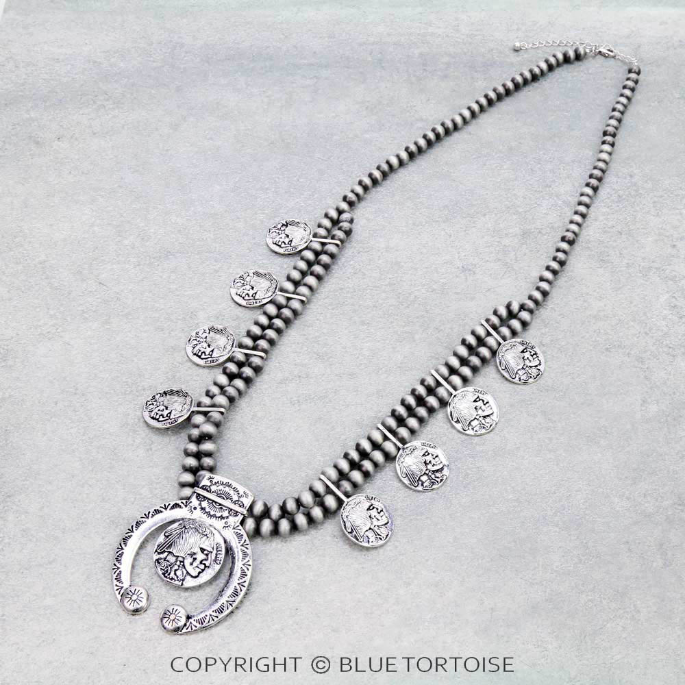 Western Indian Head Nickel Squash Blossom Necklace
