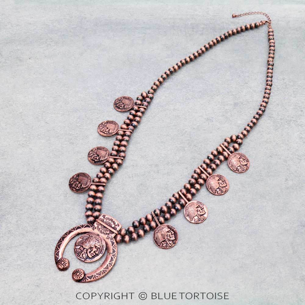 Western Indian Head Nickel Squash Blossom Necklace
