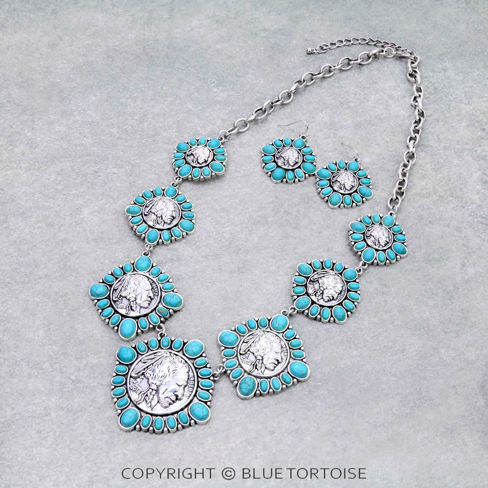 Western Indian Head with Stone Necklace Set