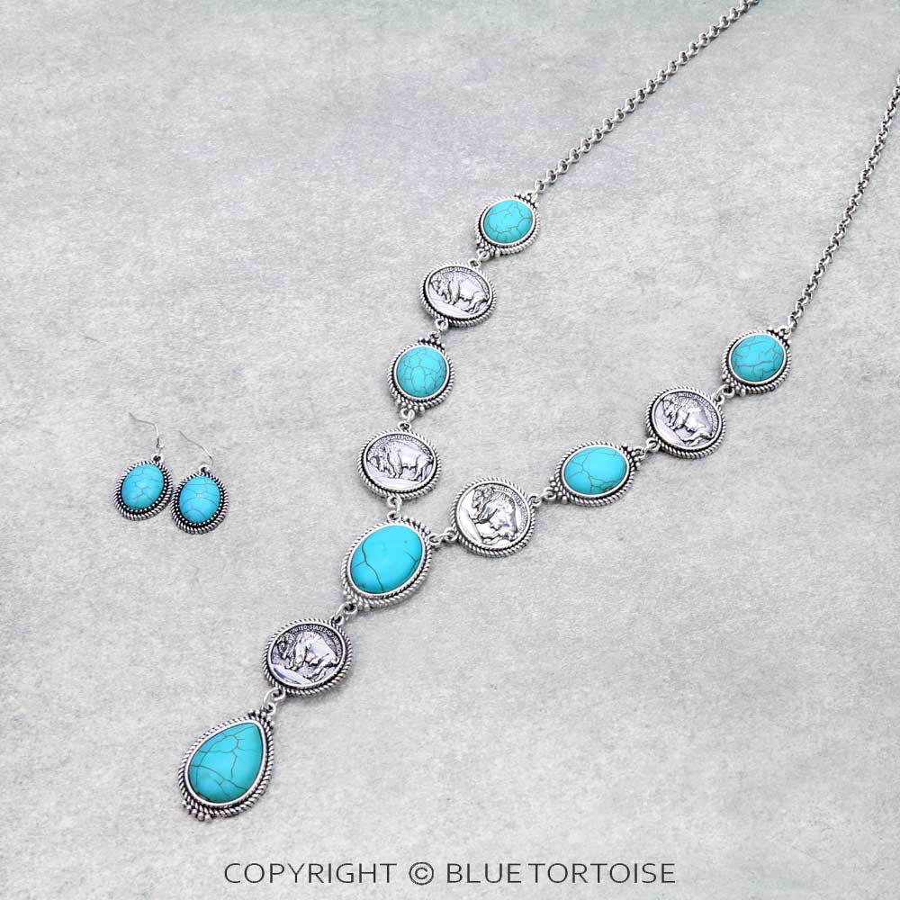 Western Buffalo Nickel with Stone Y Necklace