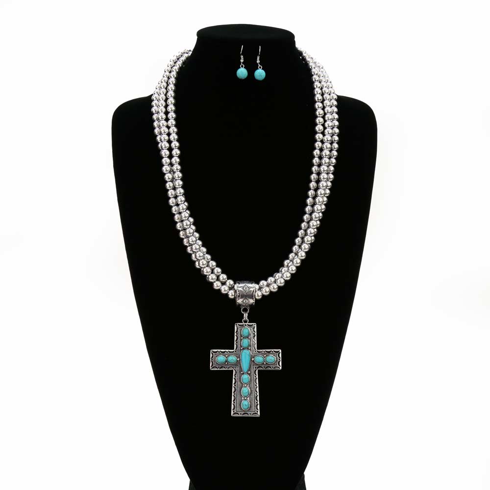 Western Cross with Stone Pendant Necklace Set - Image 2