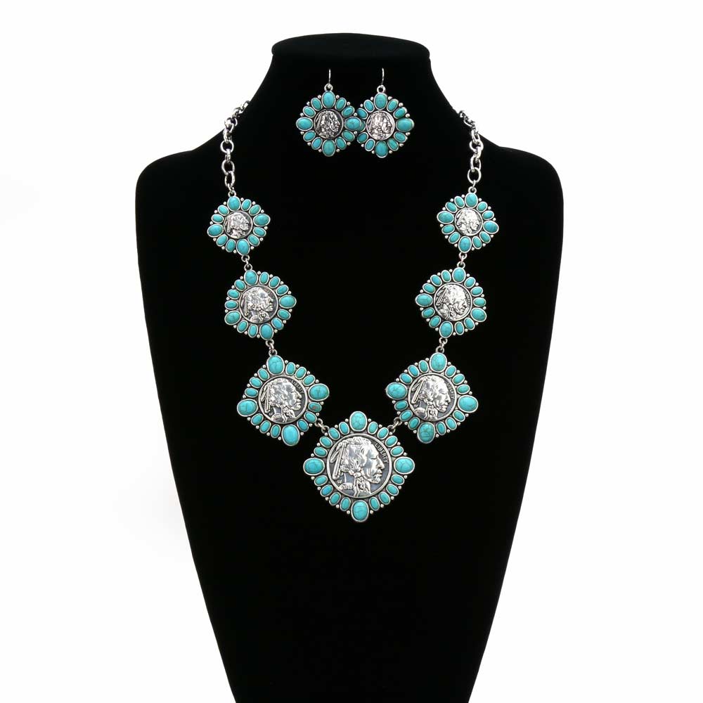 Western Indian Head with Stone Necklace Set - Image 2