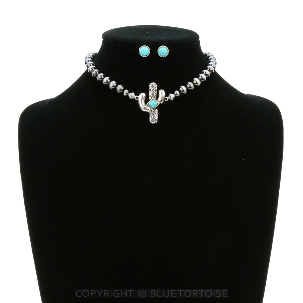 Navajo Style Pearl with Cactus Choker Set - Image 2
