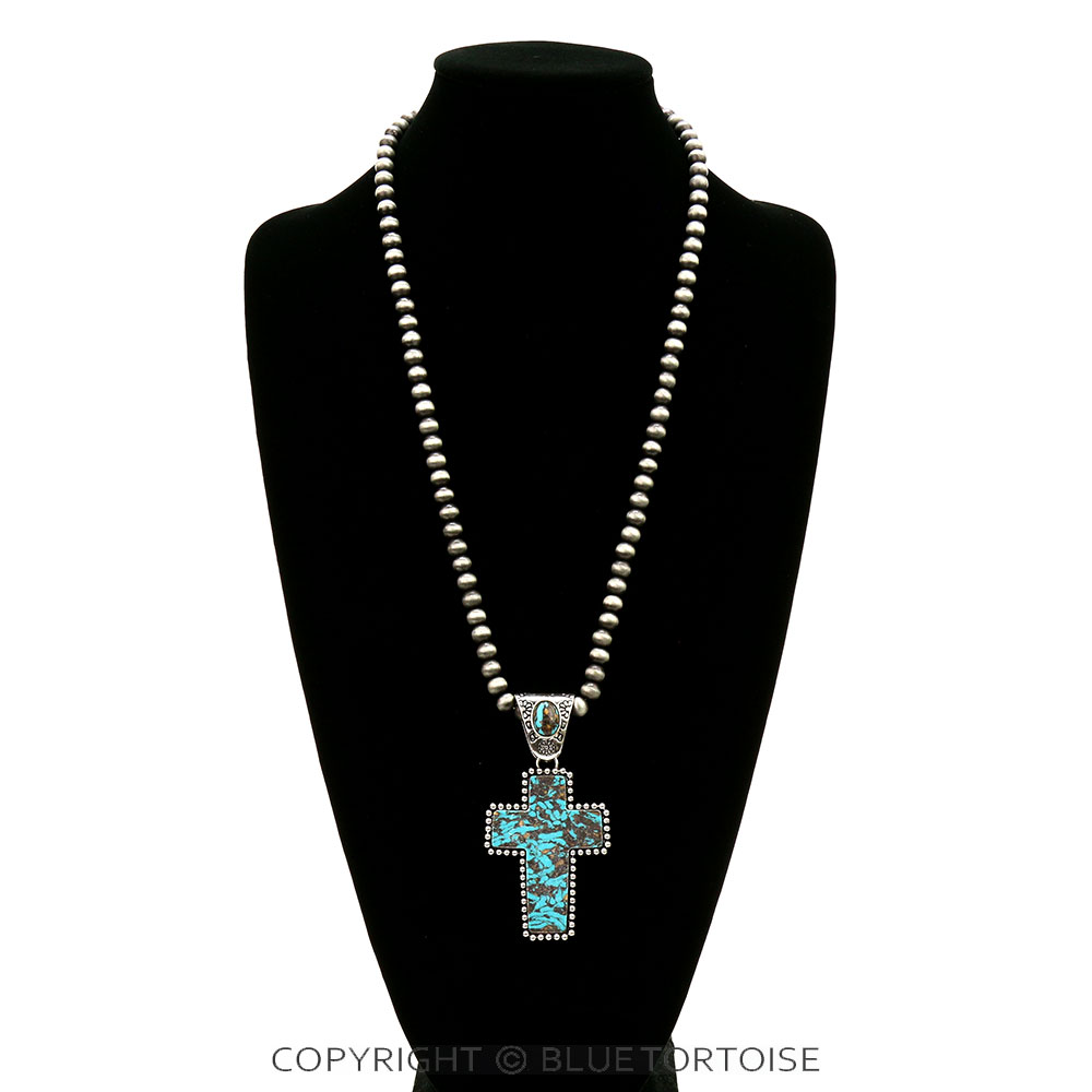 Western Cross Handmade Stone Pendant Necklace - Image 2