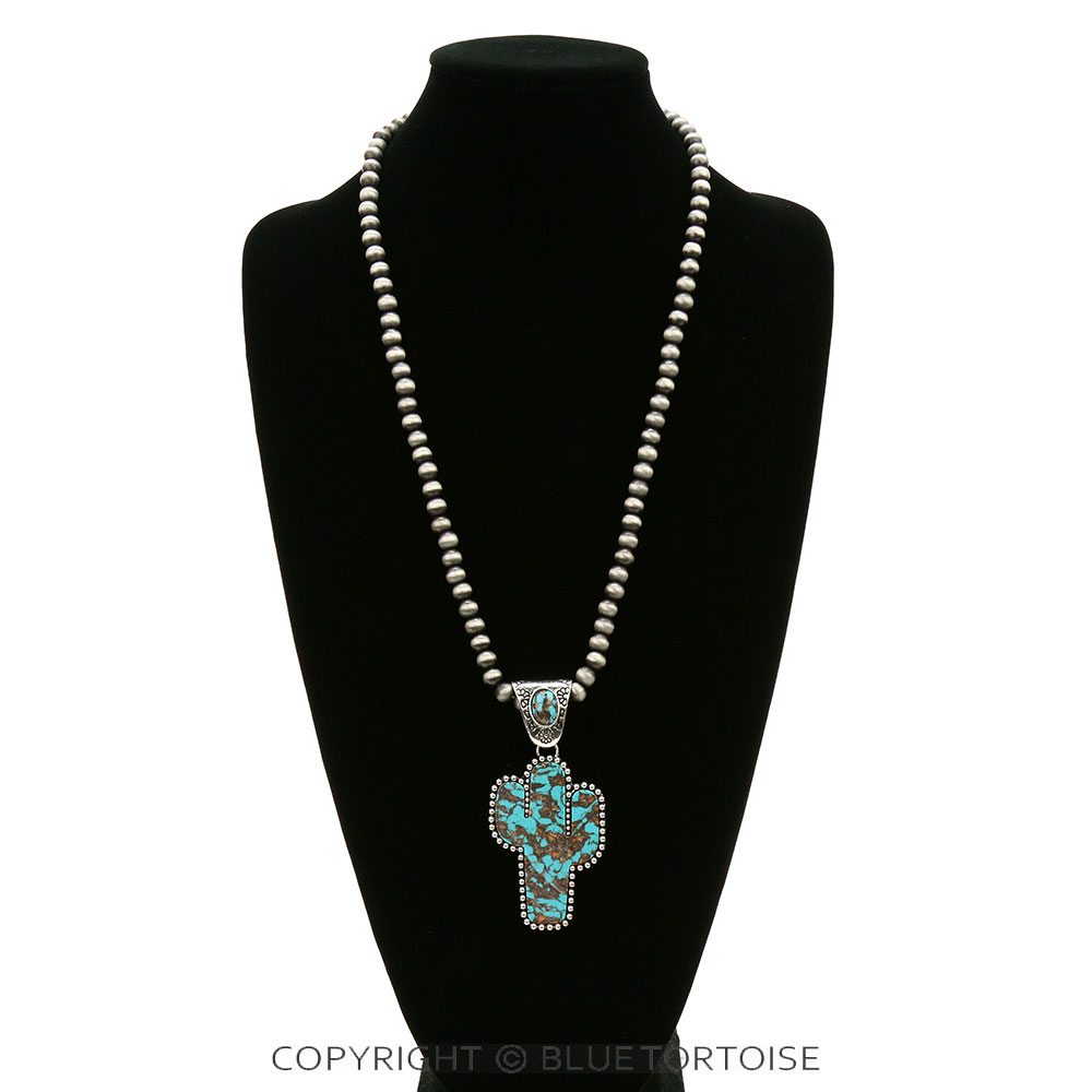 Western Cactus Handmade Stone Pendant Necklace - Image 2