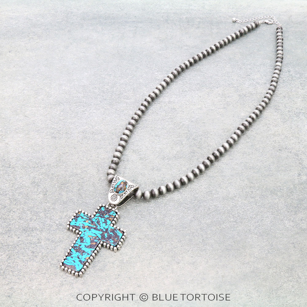 Western Cross Handmade Stone Pendant Necklace