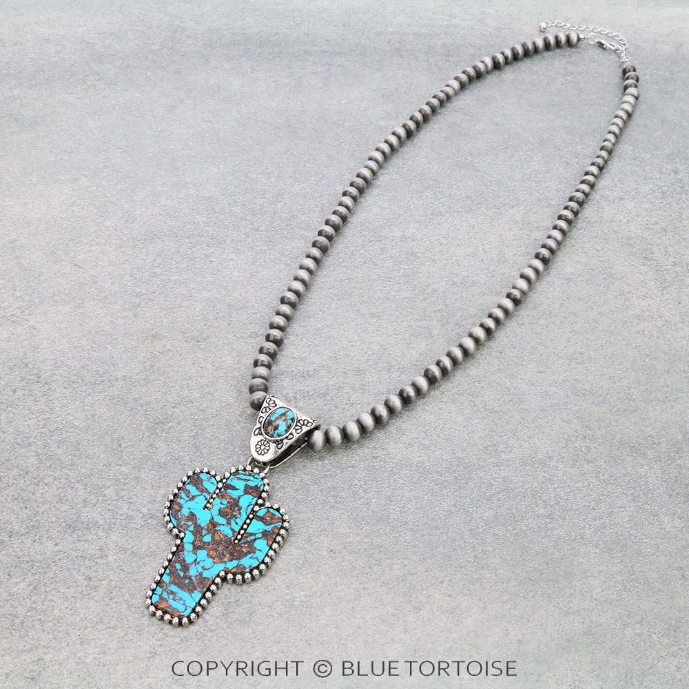 Western Cactus Handmade Stone Pendant Necklace