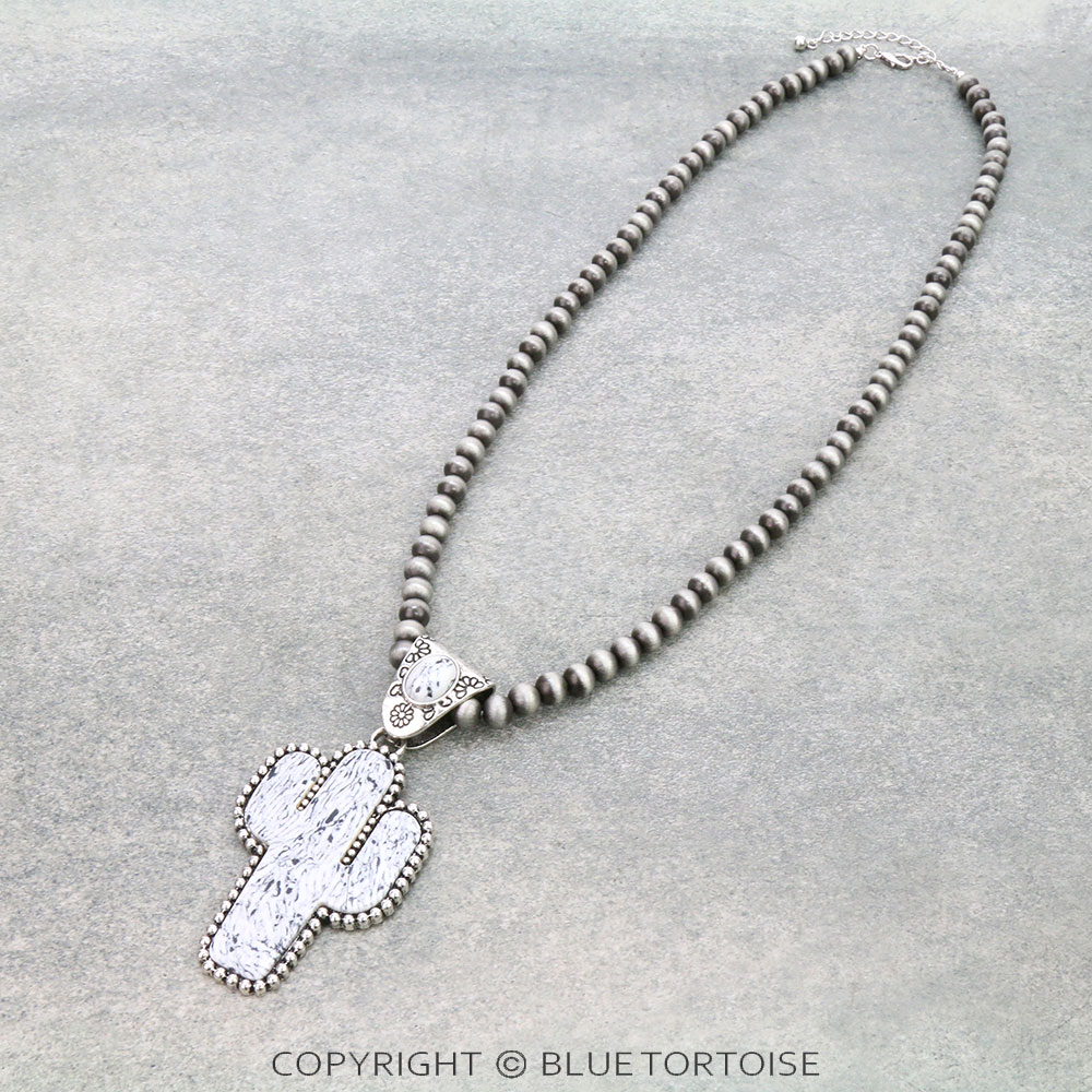 Western Cactus Handmade Stone Pendant Necklace