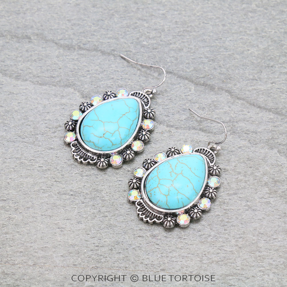 Western Concho Stone Dangle Earrings