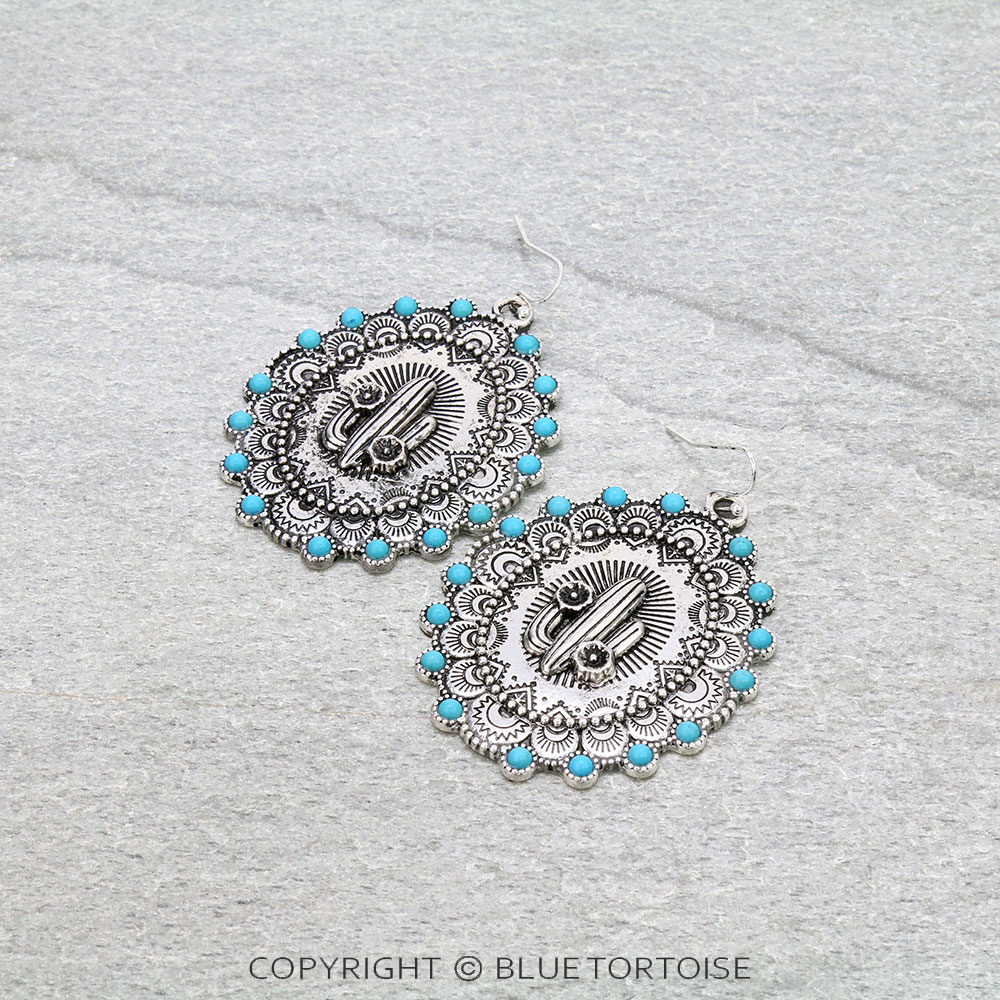 Western Texture Cactus Dangle Earrings