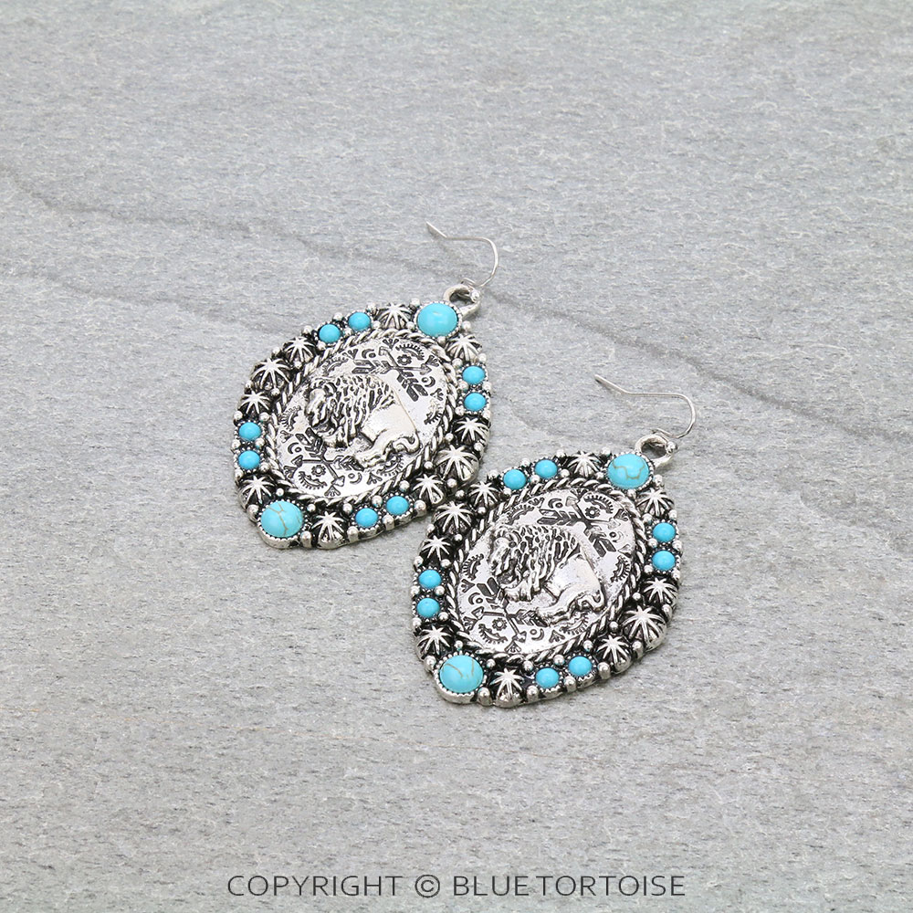 Western Texture Buffalo Dangle Earrings