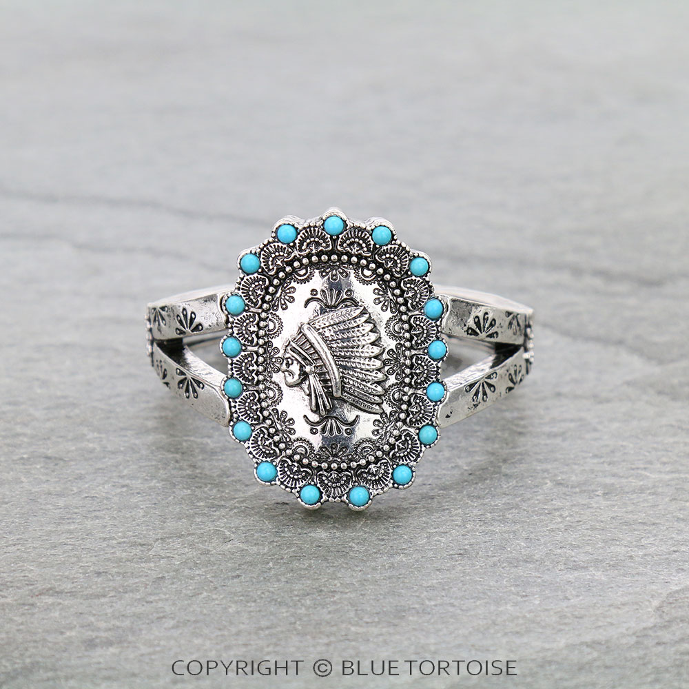 Western Texture Indian Head Stretch Bracelet