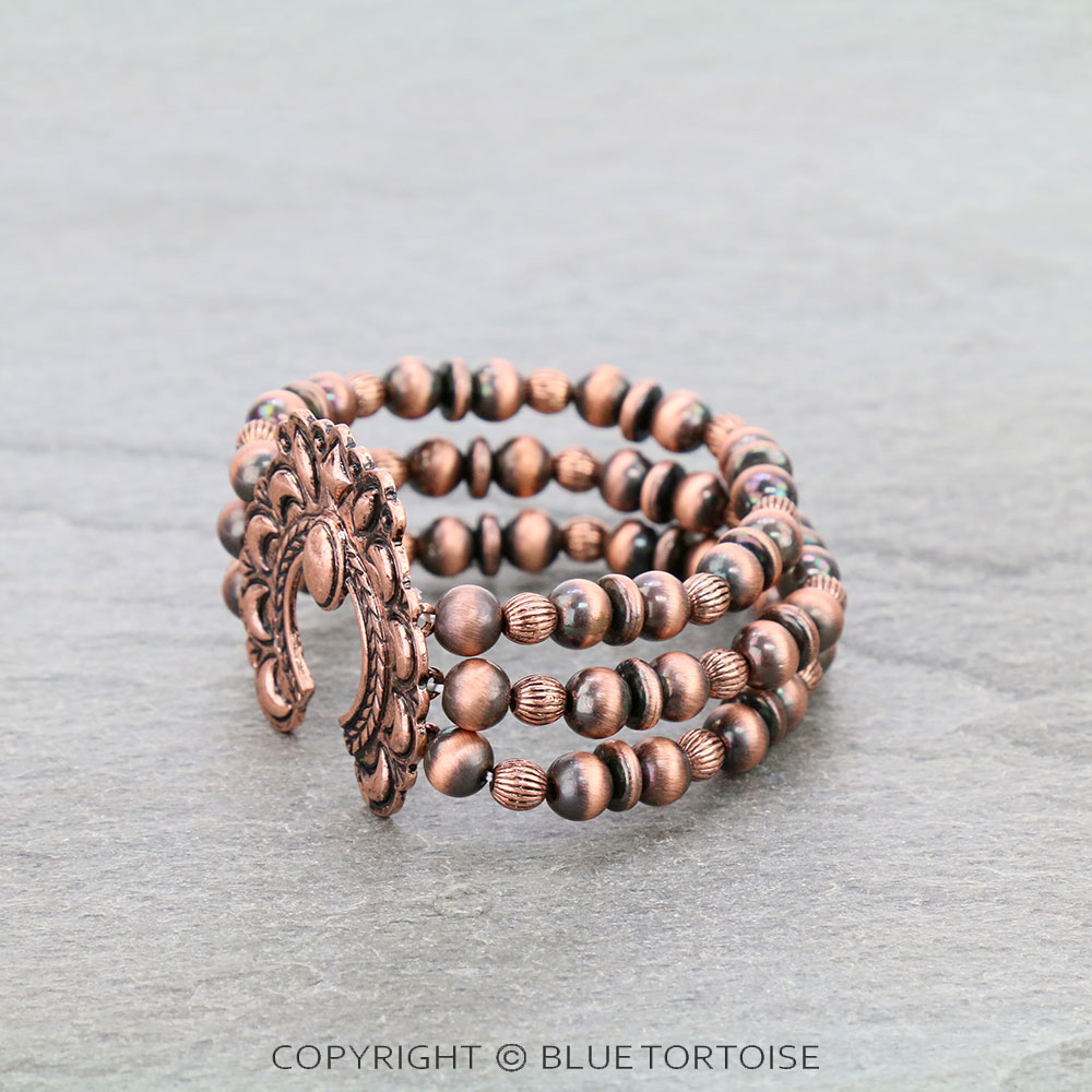 Western Navajo Style Pearl with Squash Blossom Stretch Bracelet - Image 2