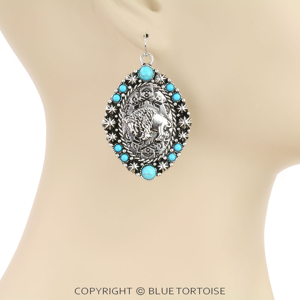 Western Texture Buffalo Dangle Earrings - Image 2