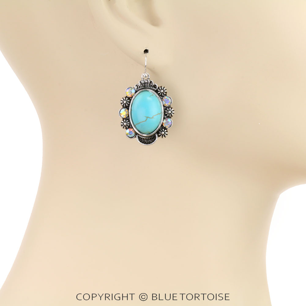 Western Concho Stone Dangle Earrings - Image 2